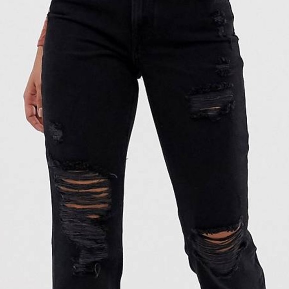 River Island Distressed Black Mom Jeans, New - Picture 2 of 8